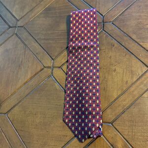 Harold Powell Men's Red Geometric Silk Tie Handmade Designer Classic